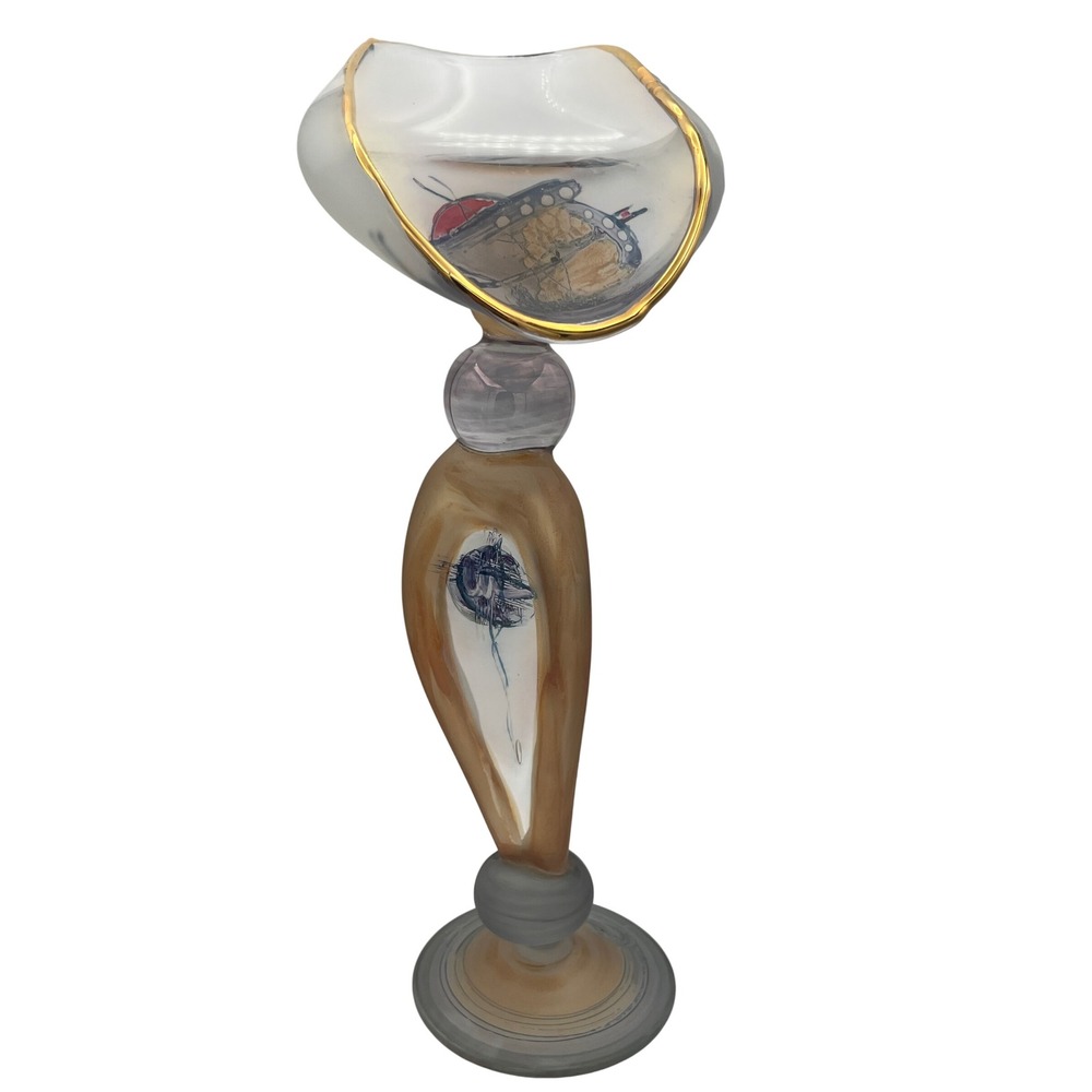 Signed Ion Tamaian Postmodern Romanian Art Glass Sculptural Chalice Candlestick